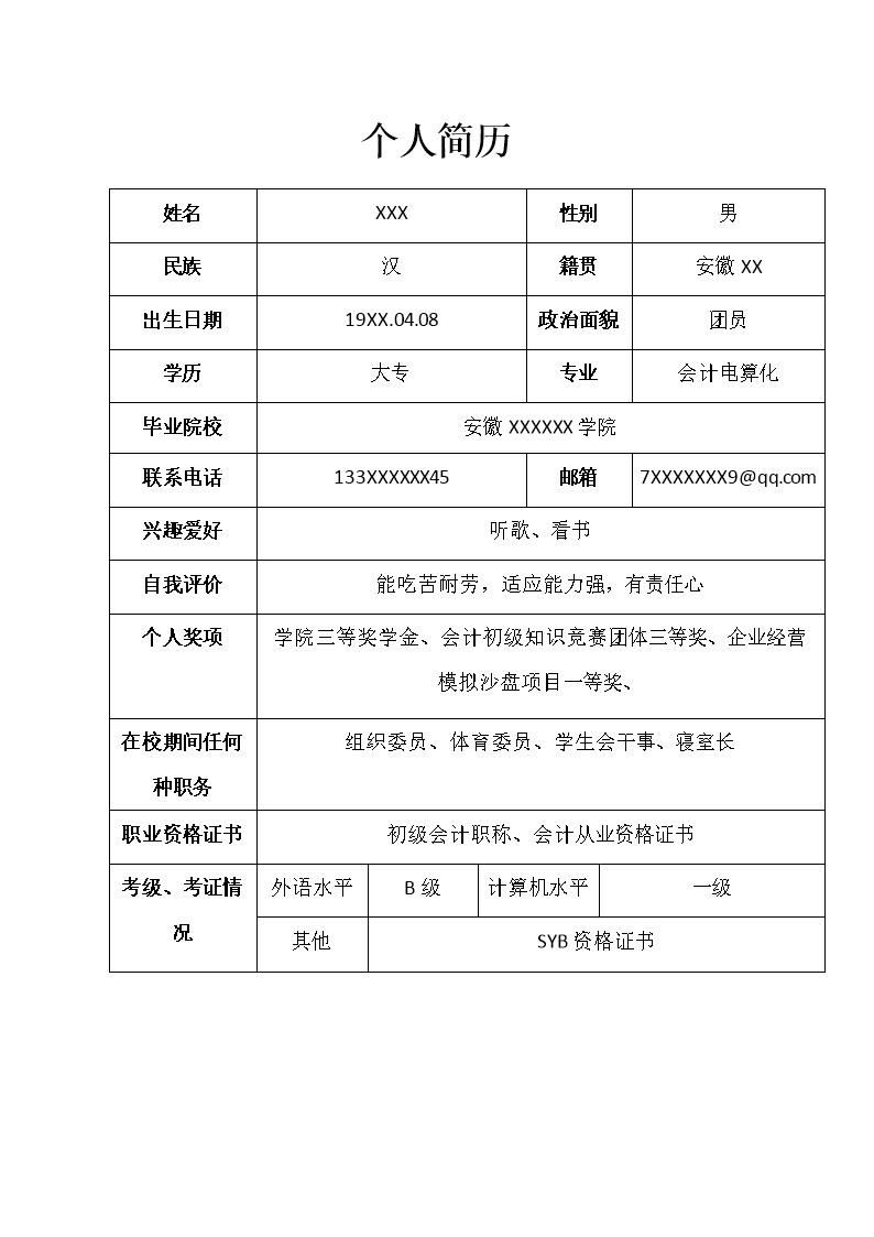 5467_个人简历  - 财会出纳简历模板